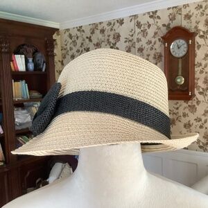 NWT Talbots Hat Beige with Black Trim and Bow One Size